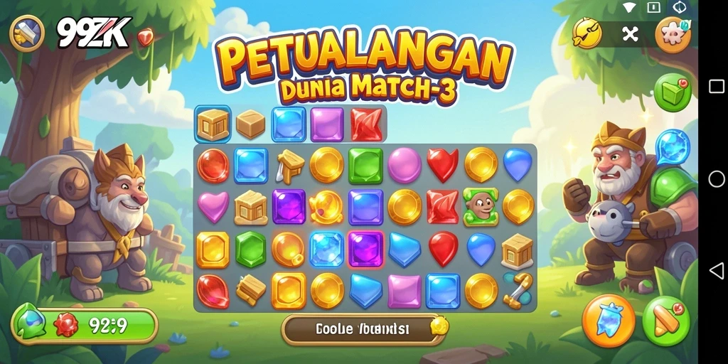Tangkapan layar menampilkan gameplay seru 99ZK dengan objek match-3.