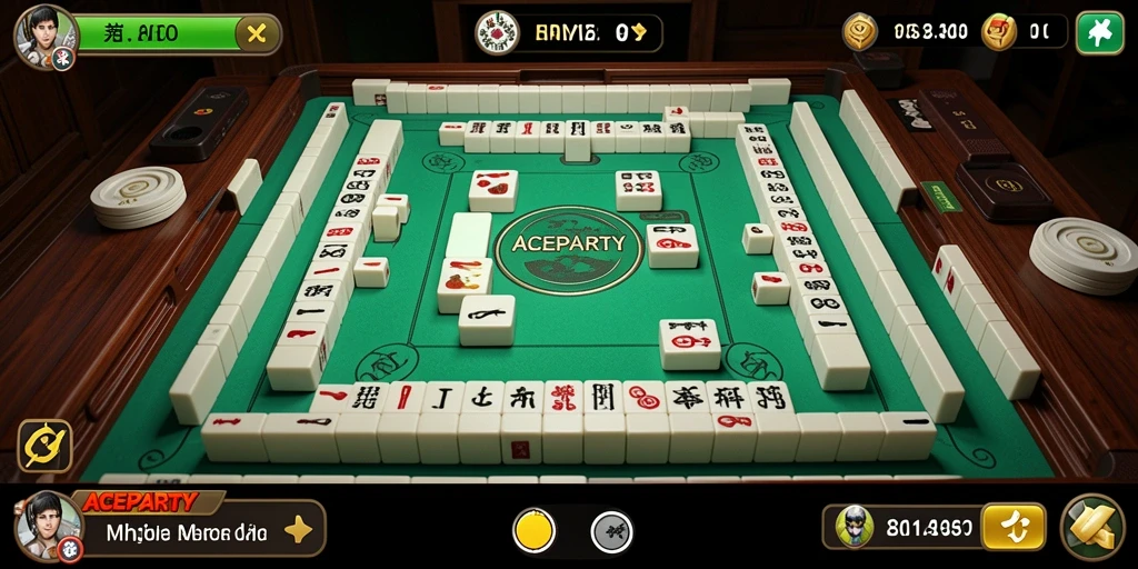 Tampilan gameplay seru dalam ACEPARTY dengan ubin Mahjong yang cerah.
