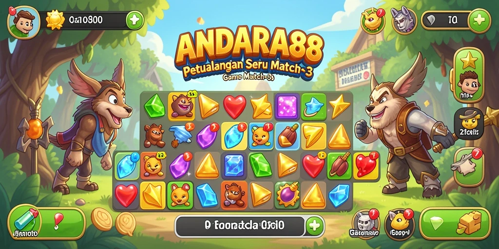 Screenshot gameplay ANDARA88 dengan aksi seru mencocokkan batu permata.
