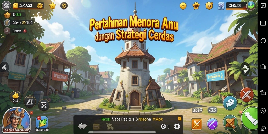 Tangkapan layar permainan CERIA33 menampilkan aksi pertahanan menara yang seru.