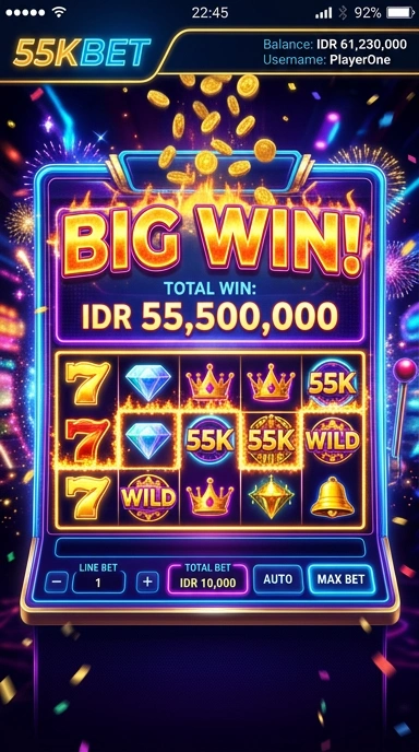 Tampilan antarmuka utama aplikasi 55kbet yang menarik.